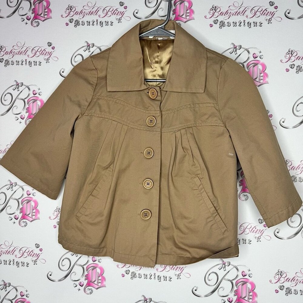 Lady Dutch jacket coat pea coat tan shiny interior Stylish Tan Button-Up Coat
